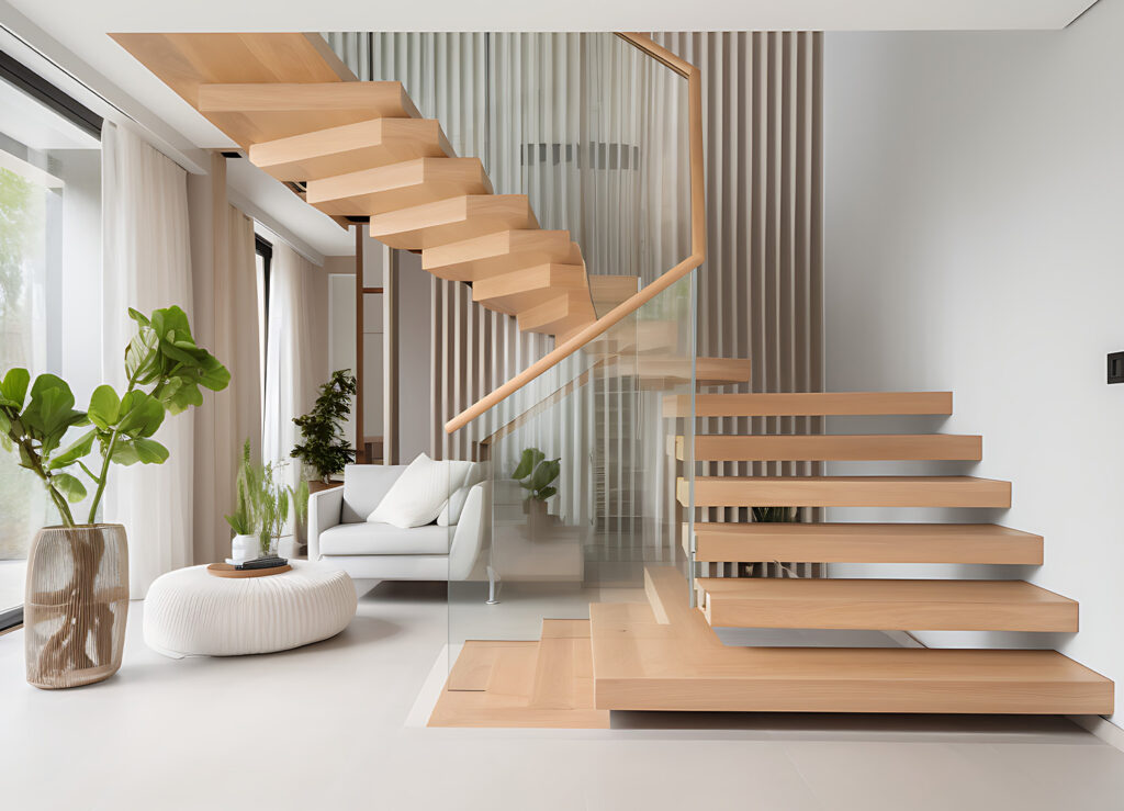 Eine Holztreppe in einer Bensheimer Wohnung